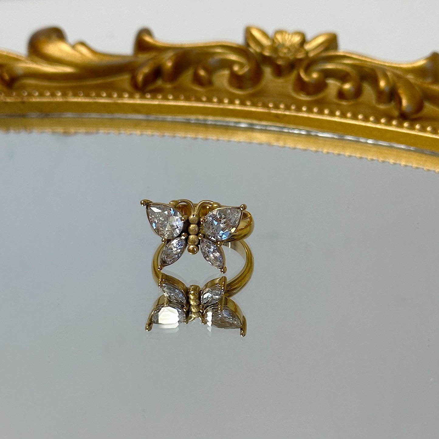 Butterfly gold zirconia ring