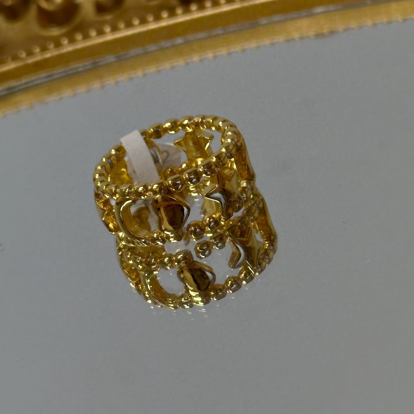 Moon, heart and star gold ring
