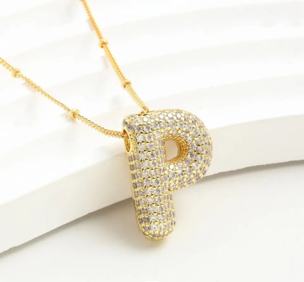 Balloon zirconia initial necklace