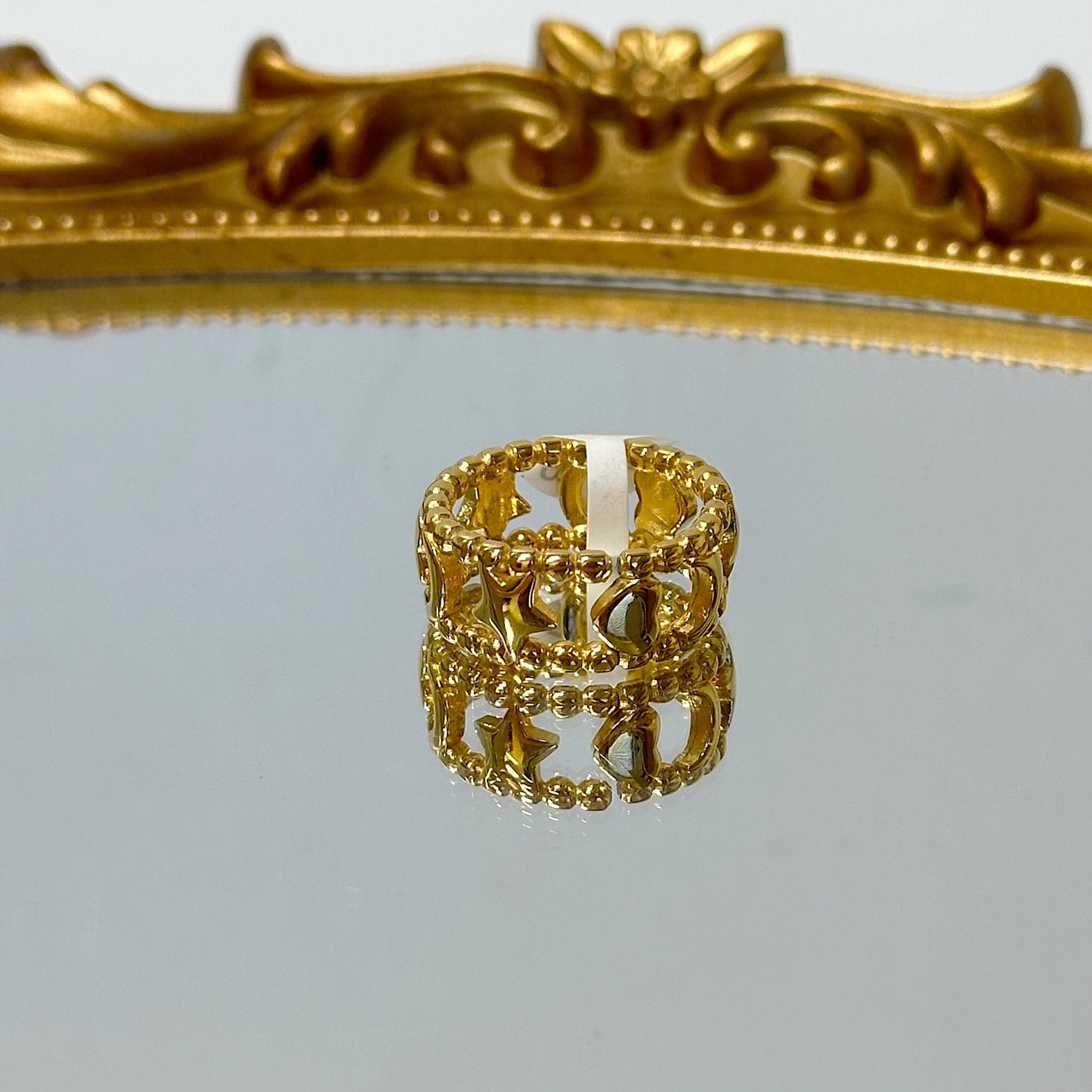Moon, heart and star gold ring