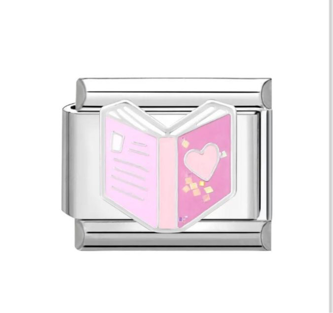 Pink Heart Book Italian Charm