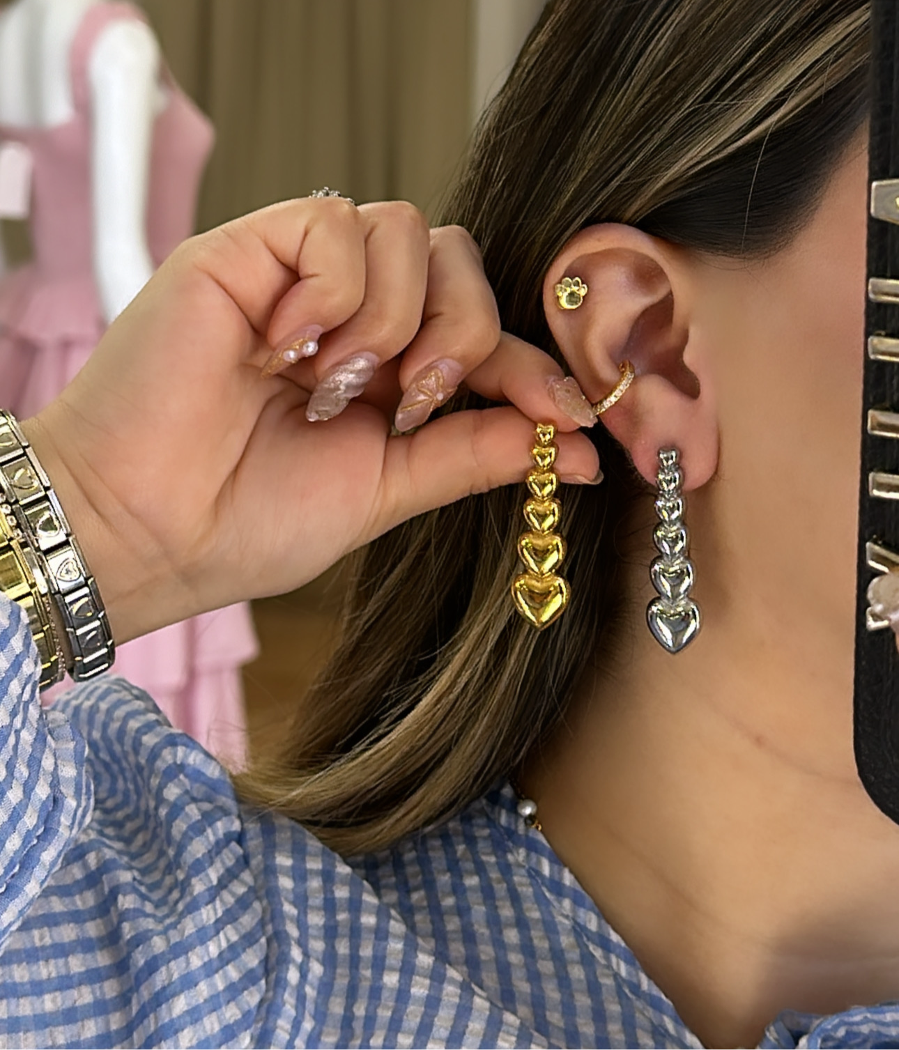 Line hearts earrings