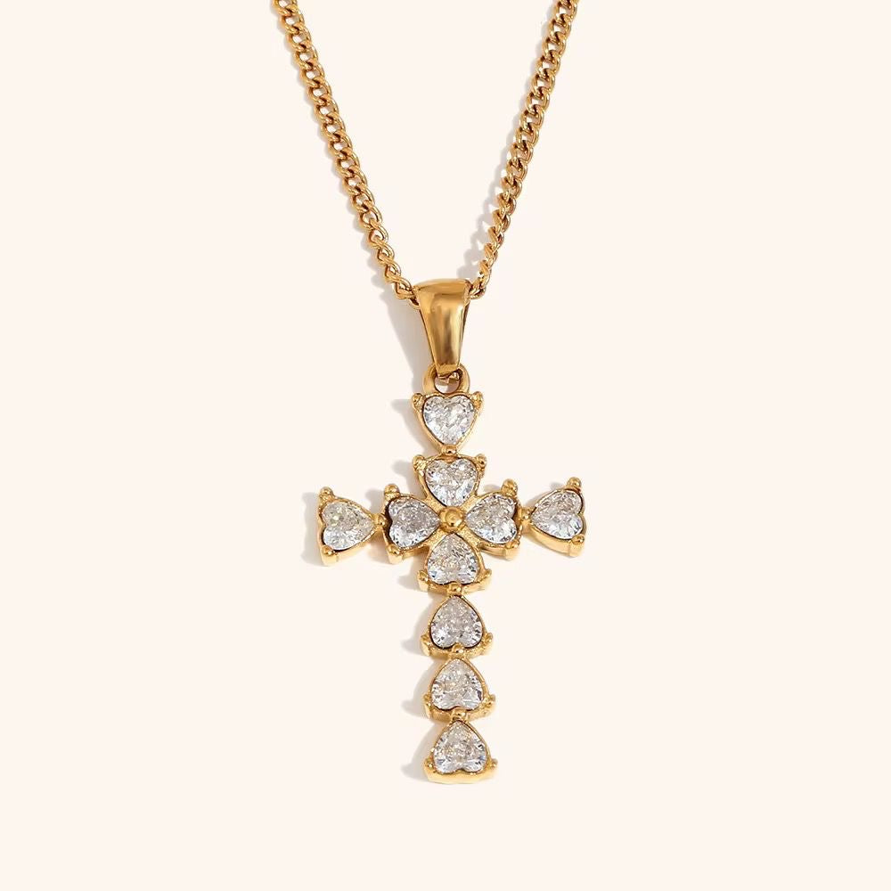 full of hearts cross necklace