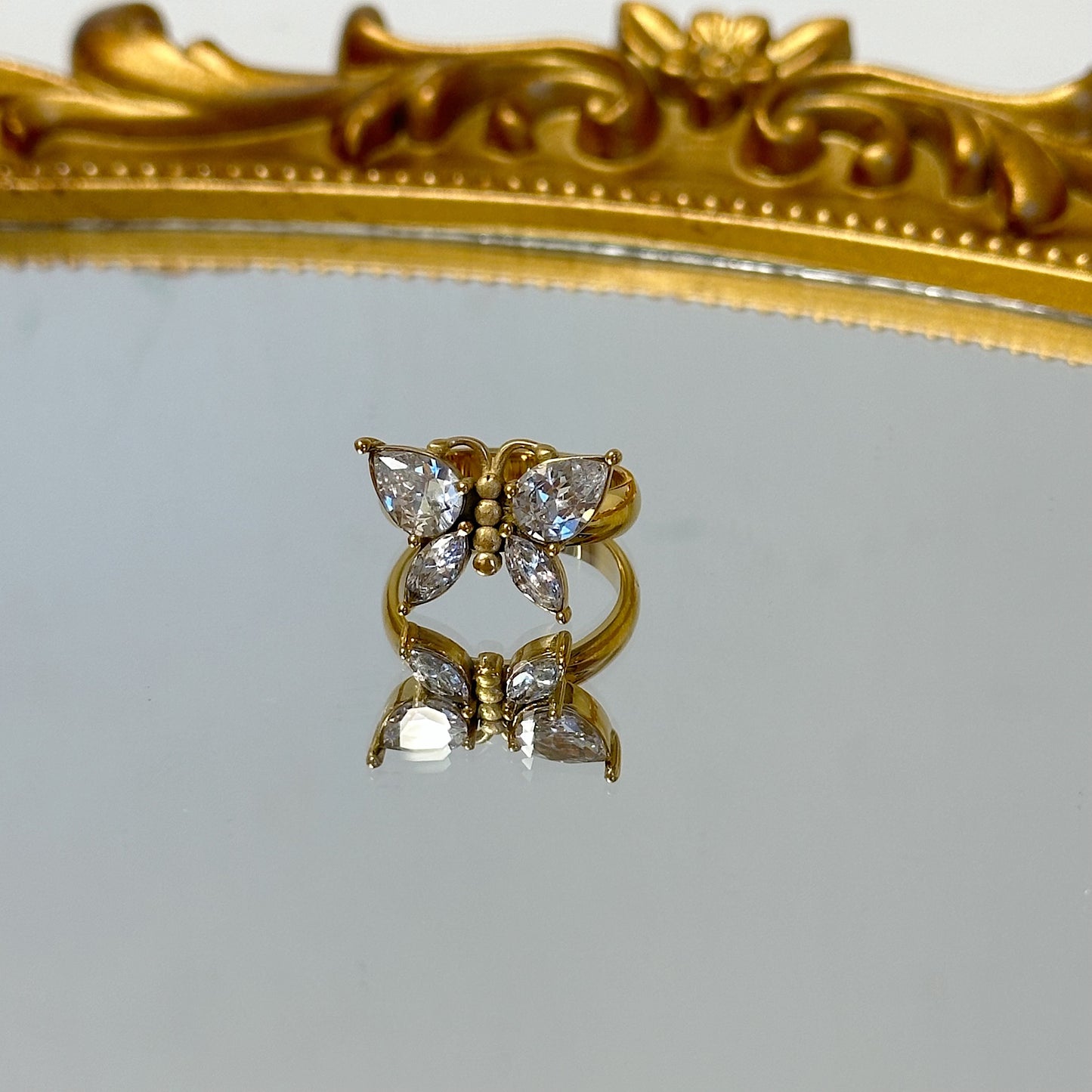 Butterfly gold zirconia ring