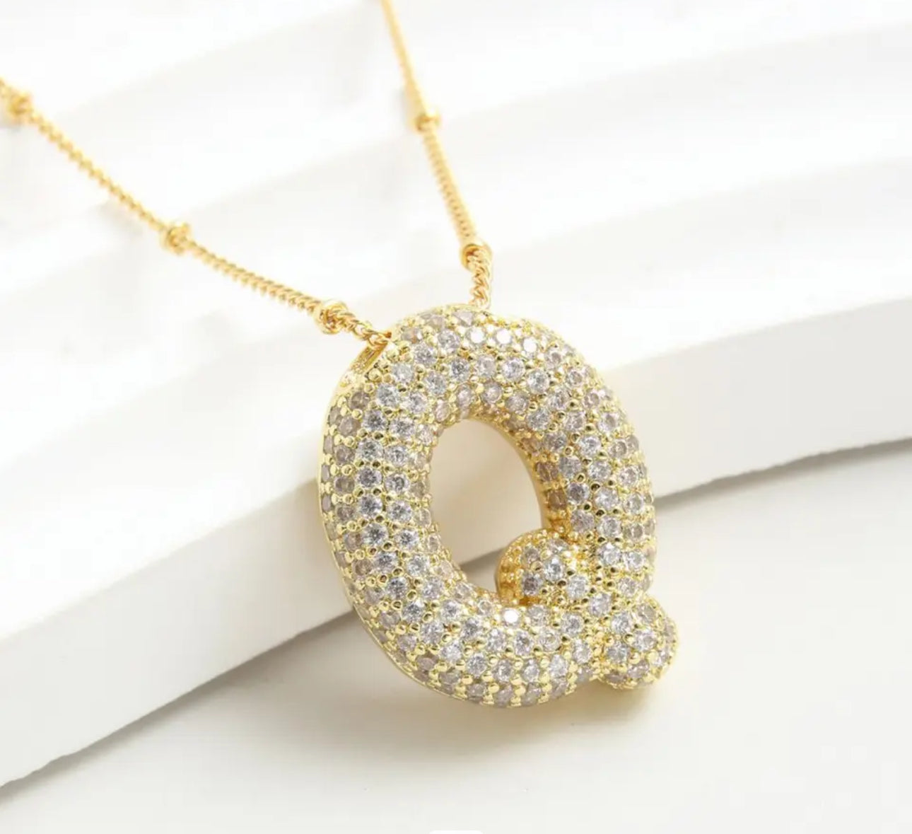 Balloon zirconia initial necklace