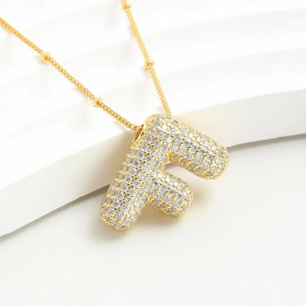 Balloon zirconia initial necklace