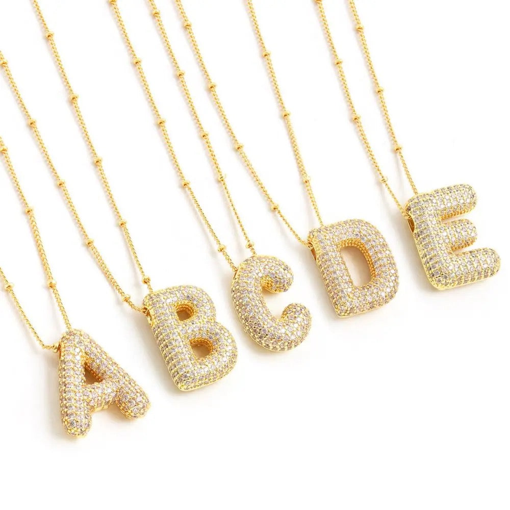 Balloon zirconia initial necklace