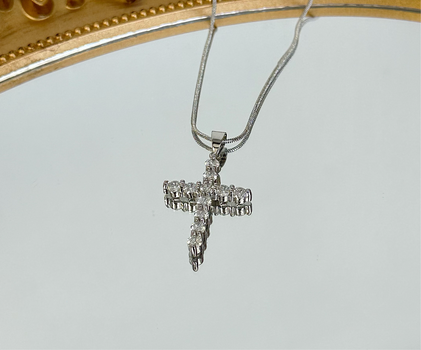 Silver Cross zirconia necklace
