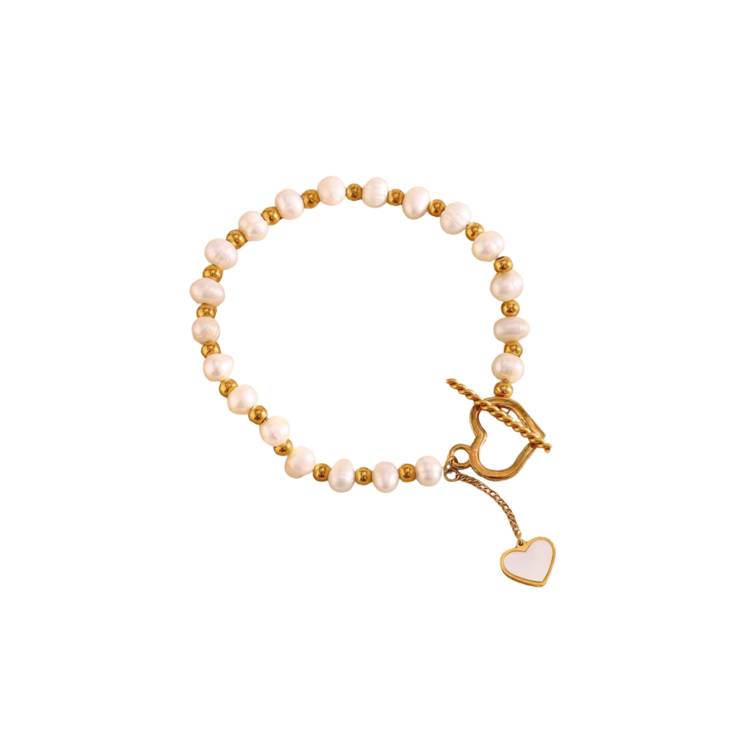 Golden pearl heart bracelet