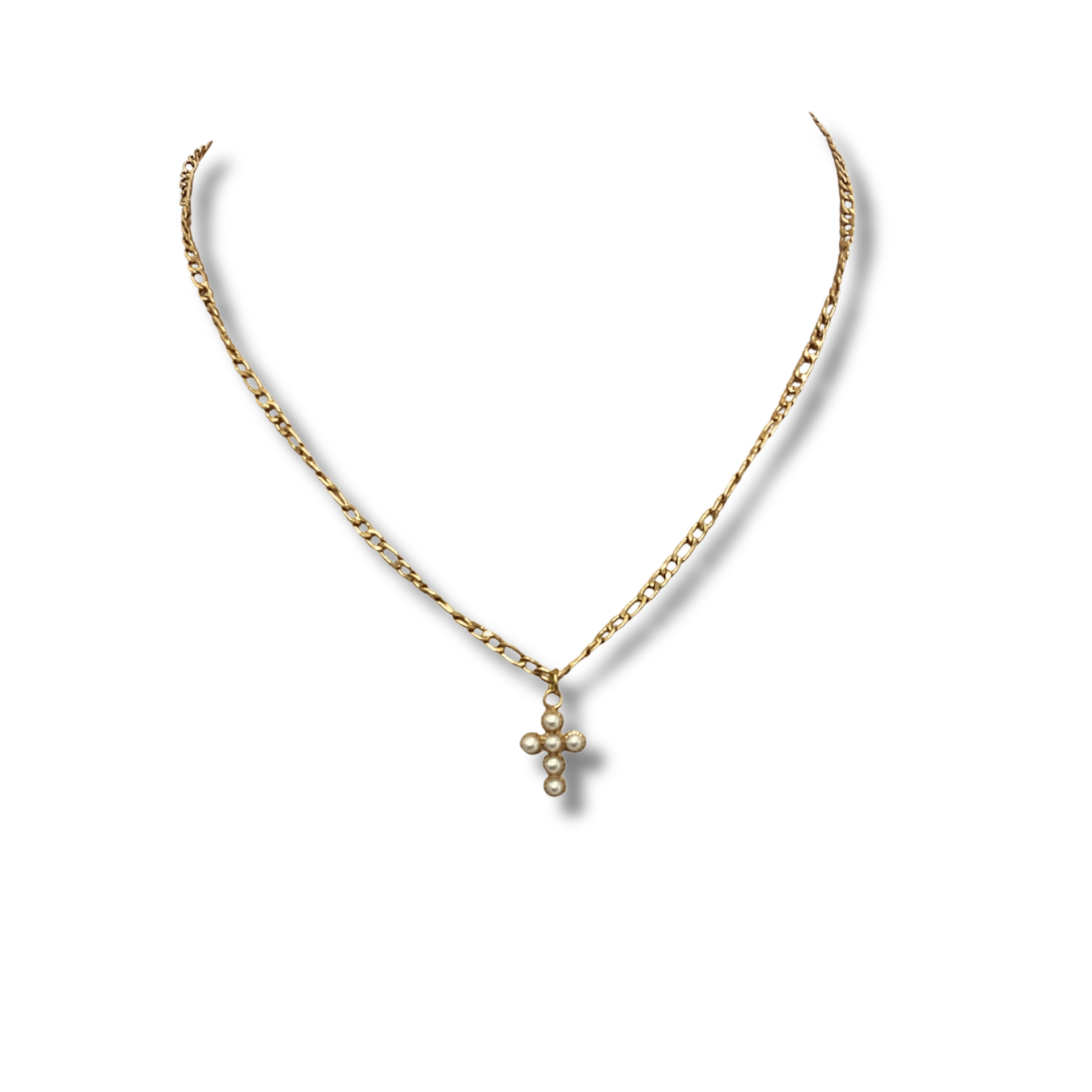Dainty pearl cross necklace