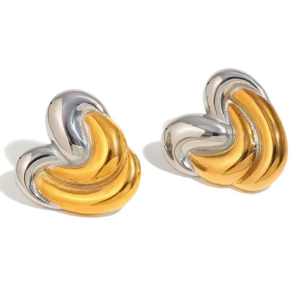Heart bicolor statement earrings