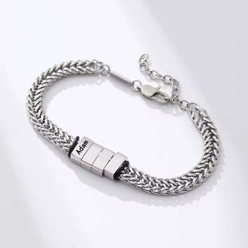 Silver Dad Bracelet with Kids’ Names - Engraved Family Jewelry - Husband Father’s Day Gift