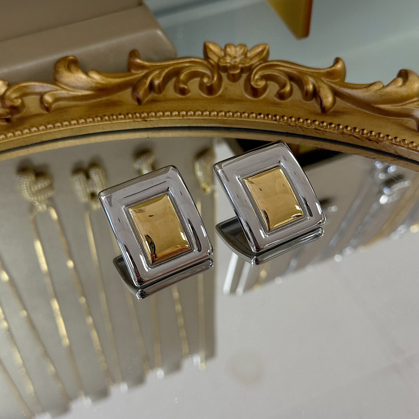 Square two tone earrings