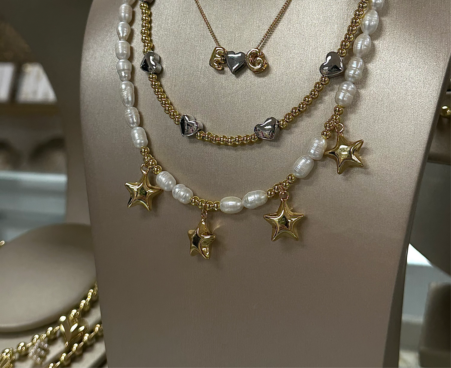 4 star pearl charm necklace