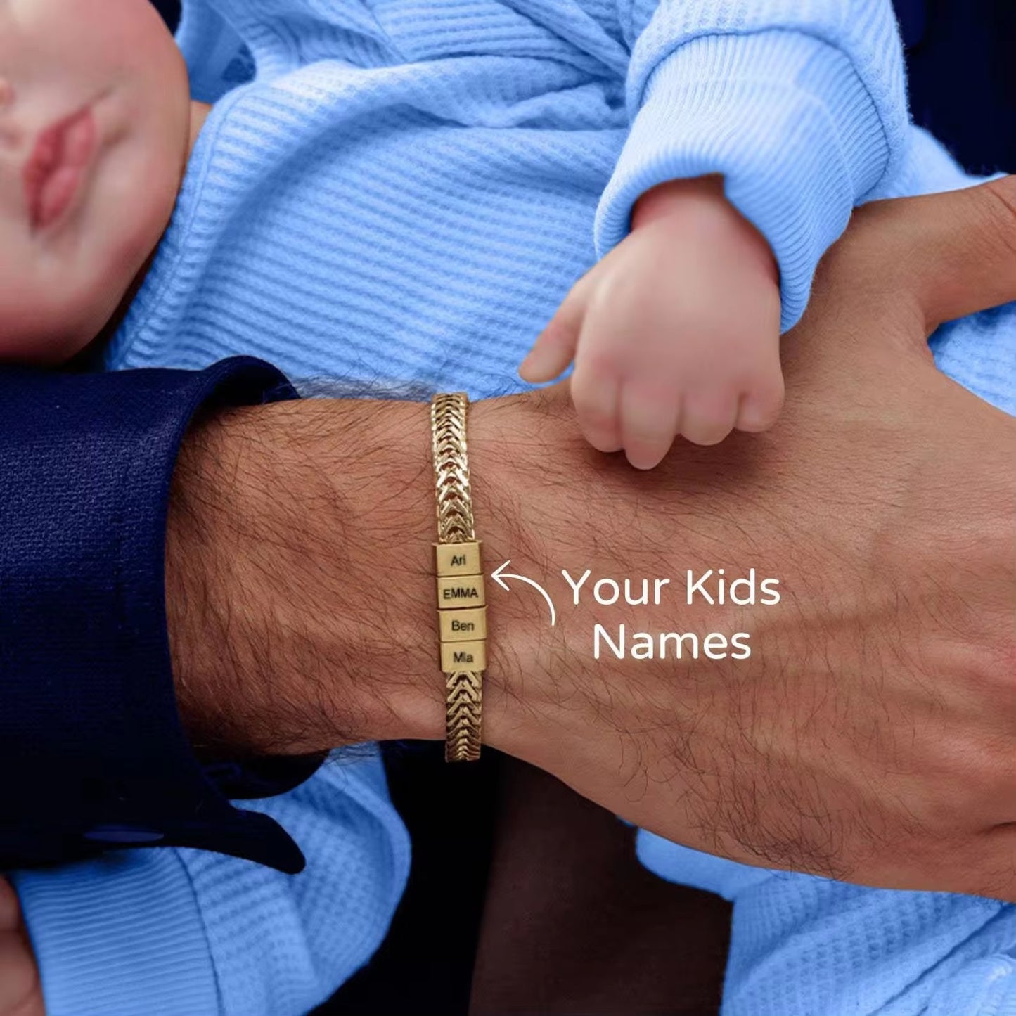 Gold Dad Bracelet with Kids’ Names - Engraved Family Jewelry - Husband Father’s Day Gift