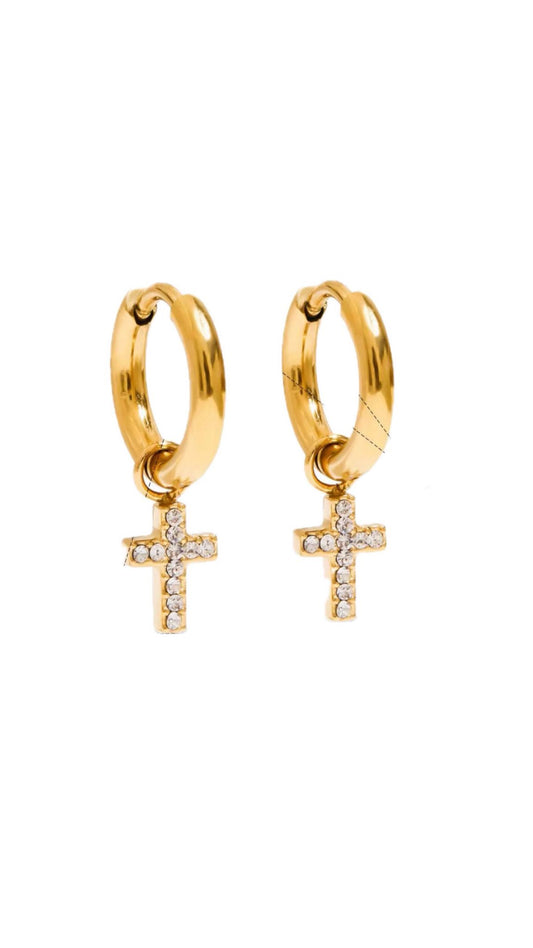 Cross huggie earring