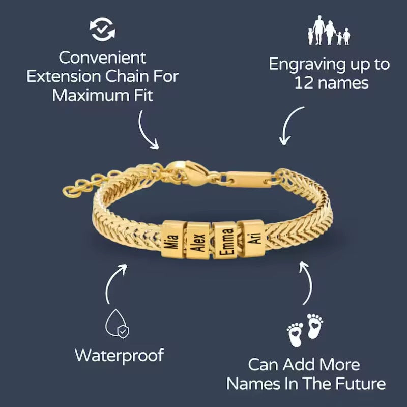 Gold Dad Bracelet with Kids’ Names - Engraved Family Jewelry - Husband Father’s Day Gift