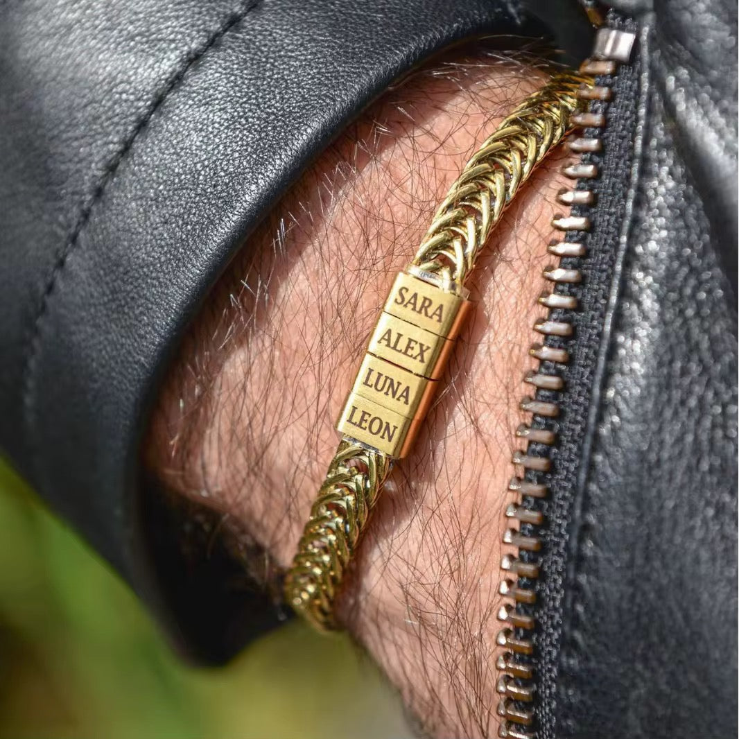 Gold Dad Bracelet with Kids’ Names - Engraved Family Jewelry - Husband Father’s Day Gift