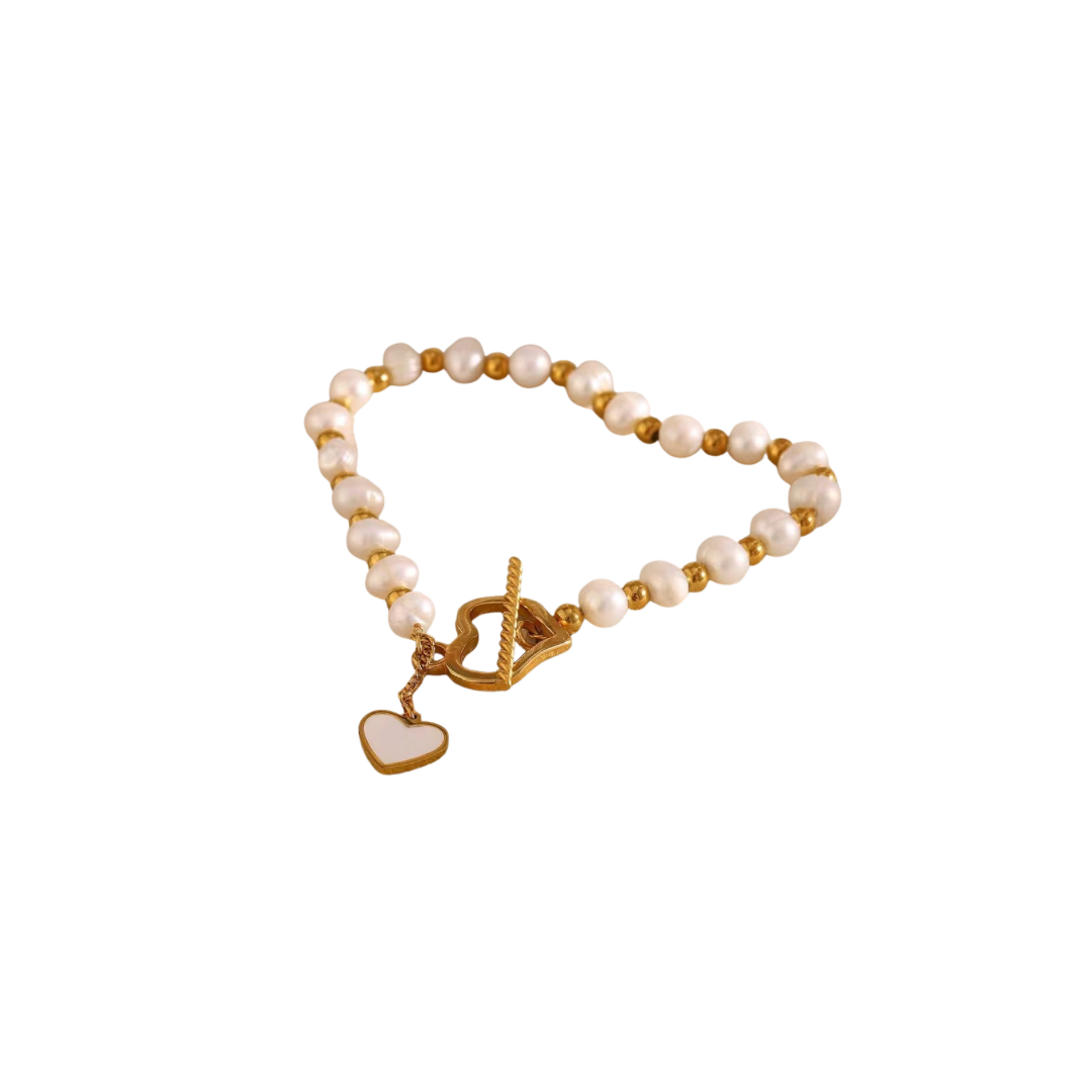 Golden pearl heart bracelet