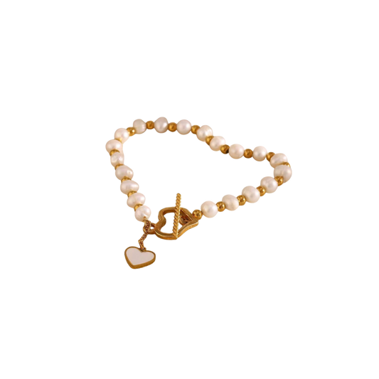 Golden pearl heart bracelet