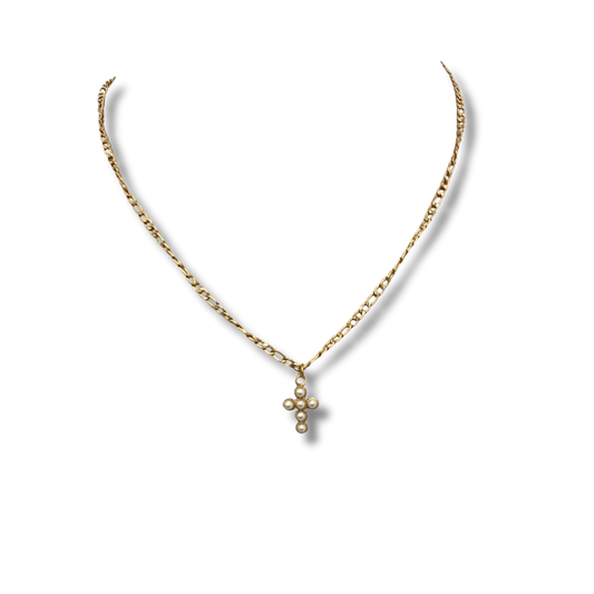 Dainty pearl cross necklace
